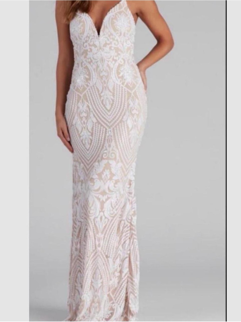 Windsor Nude & White Lace Formal Dress